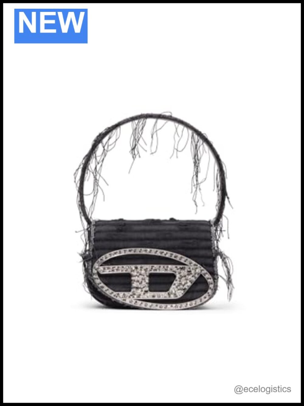 Quilted Canvas Shoulder Bag with Crystal Embellished Hardware